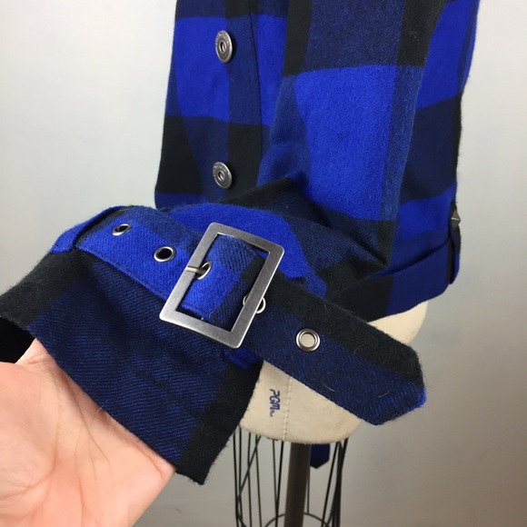 BB Dakota Plaid Black Blue Belt Jacket XS - Picture 7 of 8